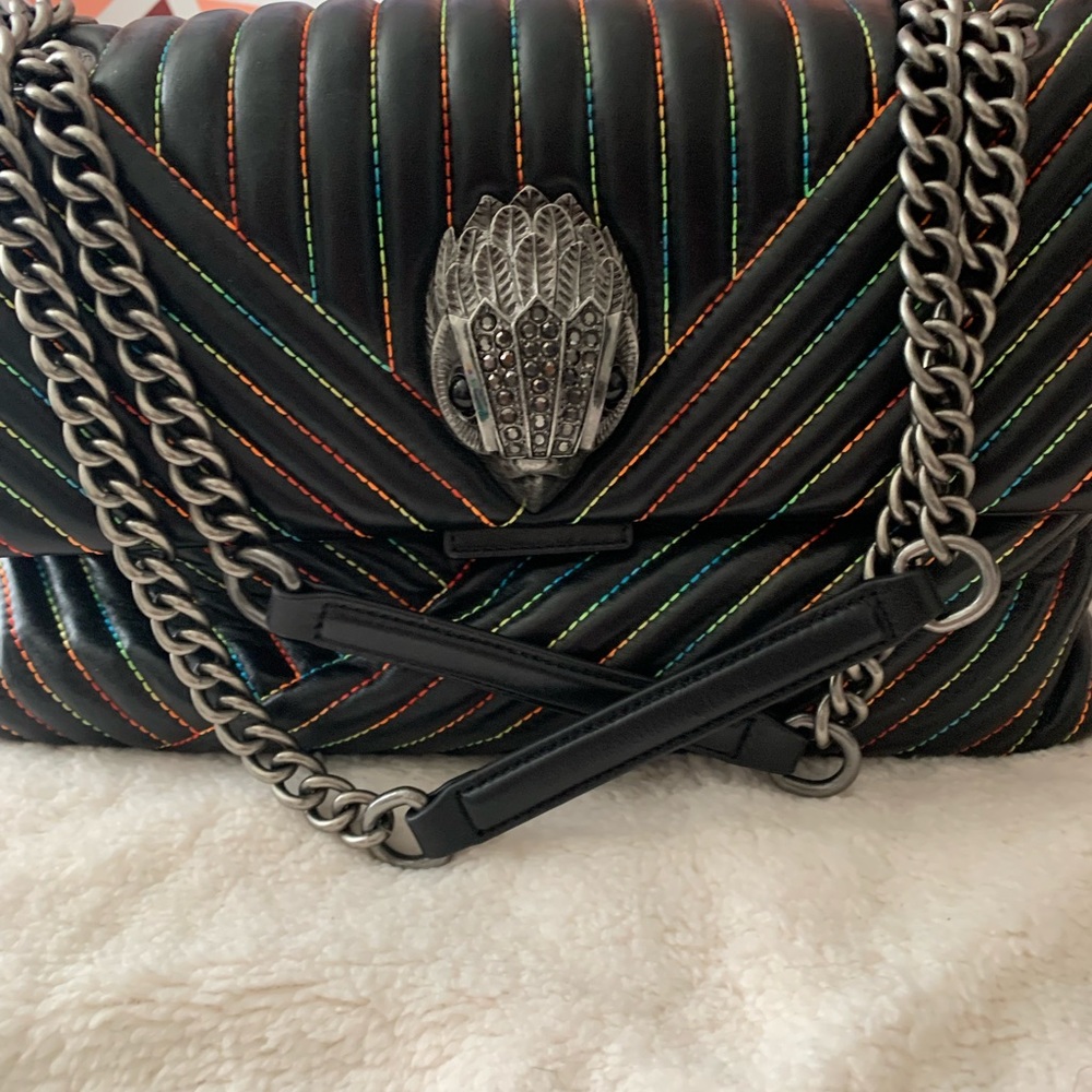 Gorgeous black with Rainbow threading Kurt Geiger bag with Chrome chain!
